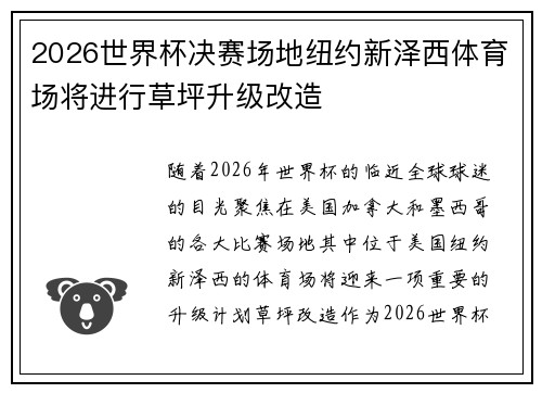 2026世界杯决赛场地纽约新泽西体育场将进行草坪升级改造 2026世界杯决赛场地纽约新泽西体育场将进行草坪升级改造